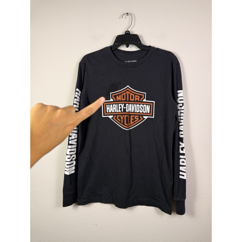 Harley-Davidson Long Sleeve‎ T-Shirt Large Black White Motorcycle Graphic Sz M